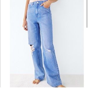 Zara Full Length High Rise Ripped Jeans NWT